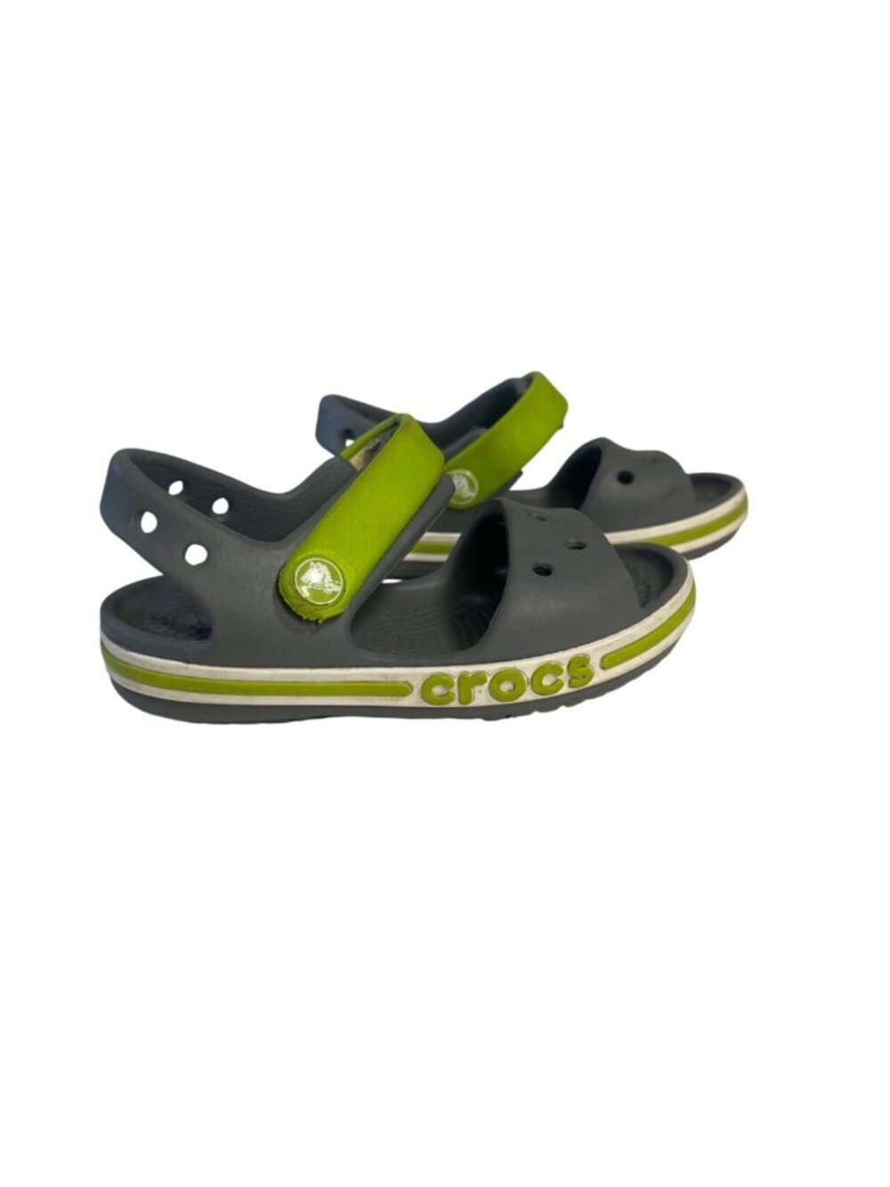 Crocs Sandals Kids Gray Lime Child Size 6 C6 Green Lightweight Water Resistant